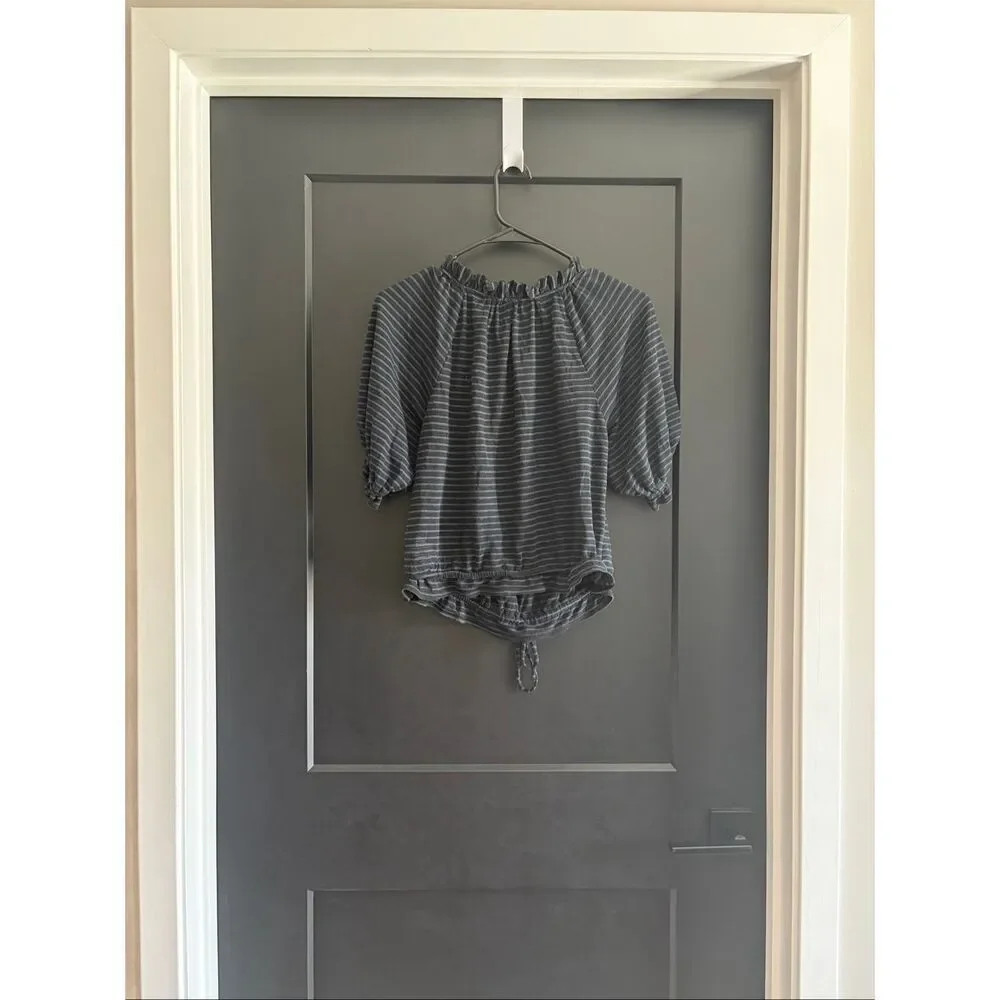 Free People Dorothy Puff Sleeve Striped Peasant Crop Blouse Ruffle Tie Size S
